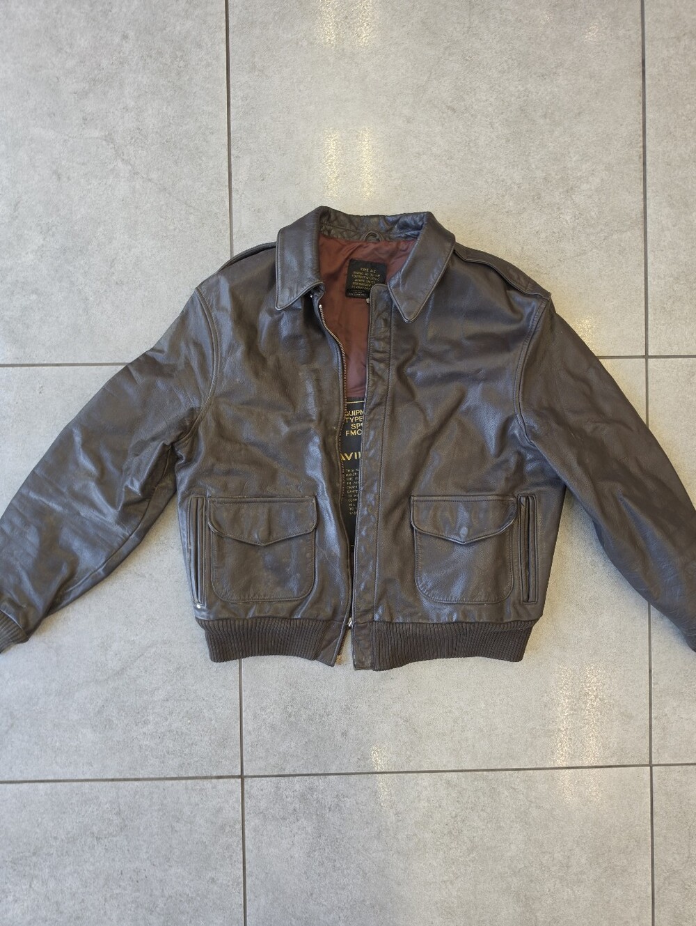 Vintage 80s Avirex A-2 Leather Flight Bomber Jacket Mens 42 Brown USA